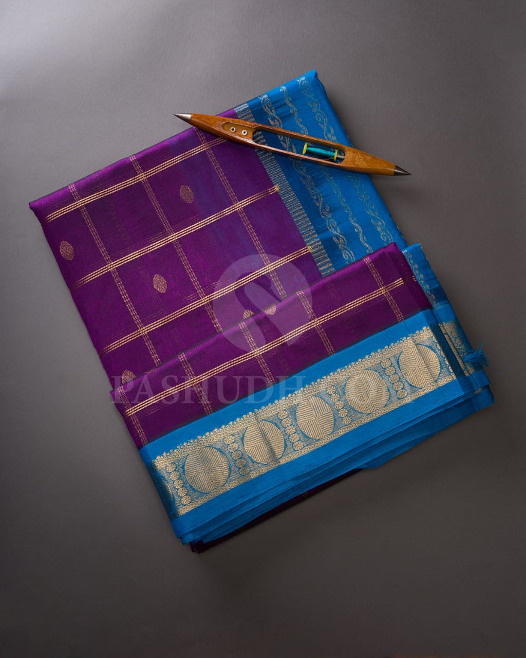 Violet & Anandha Blue Kanjivaram Silk Cotton Saree - RC25