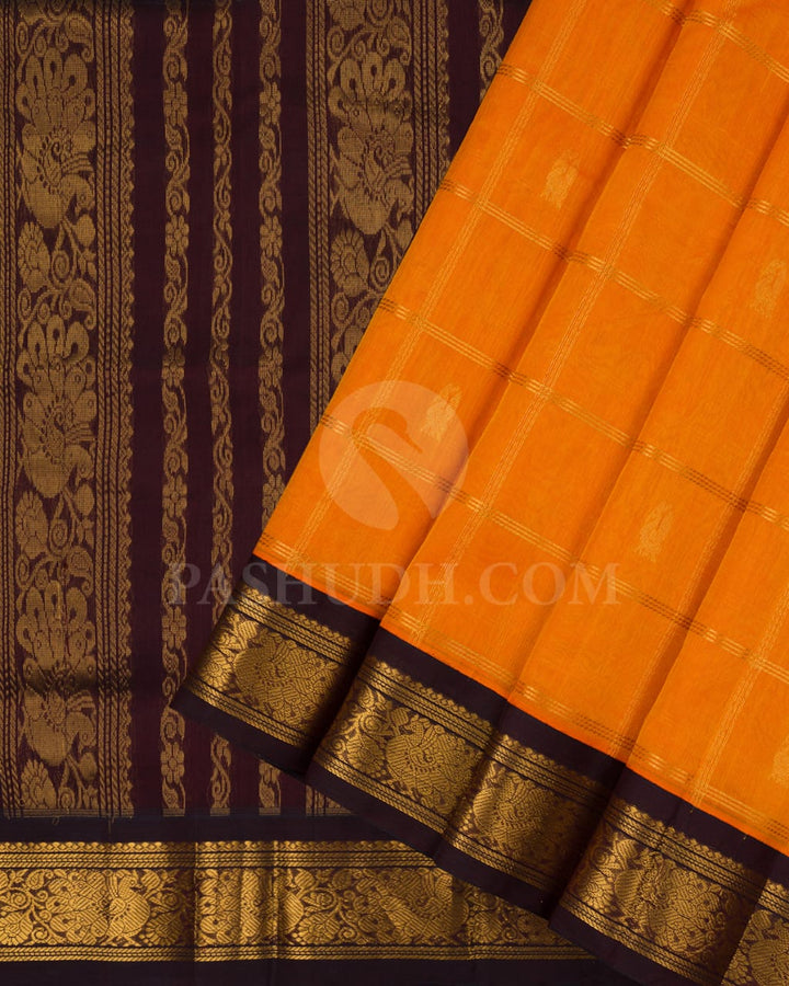 Orange and Paaku Colour Kanjivaram Silk Cotton Saree - RC26