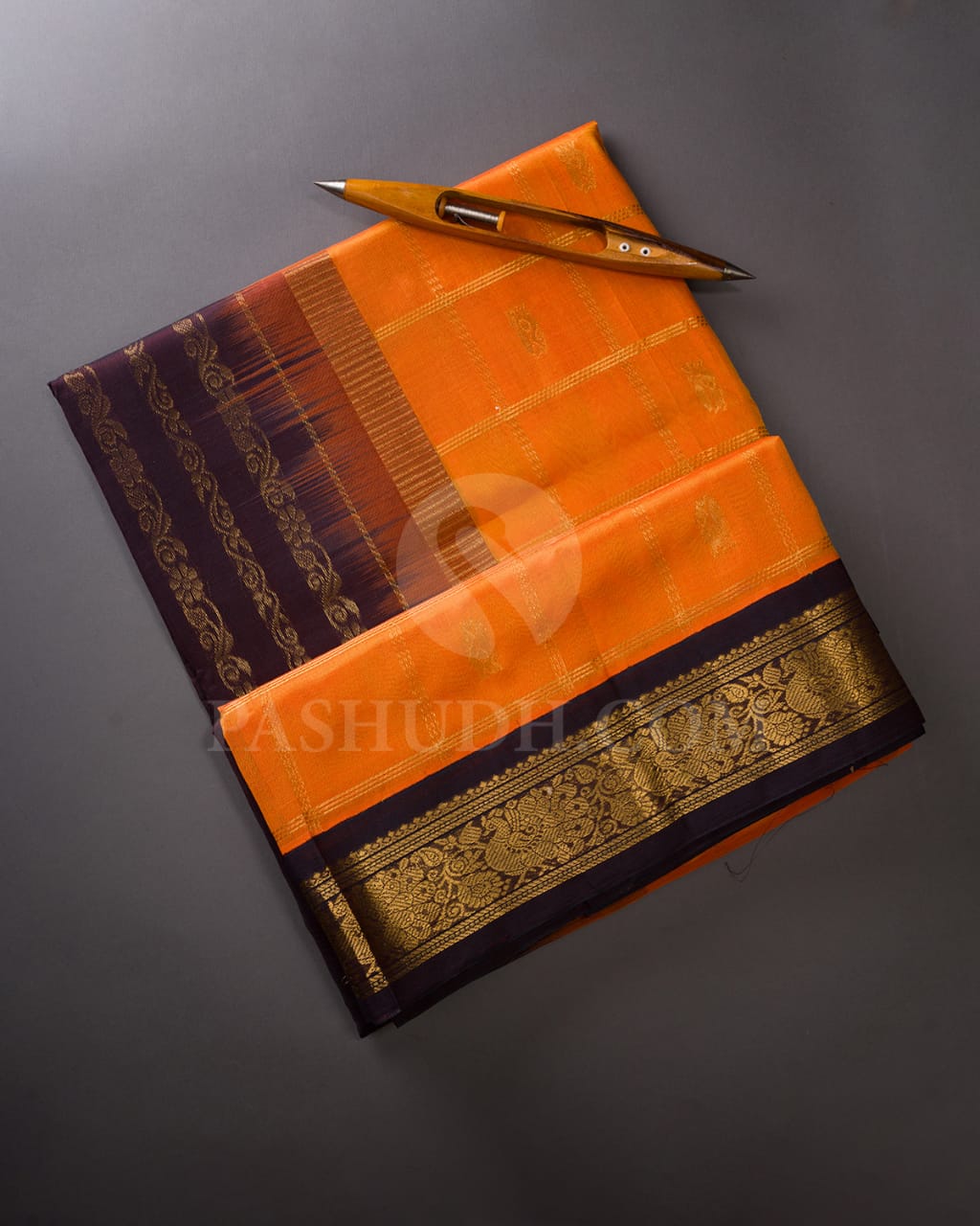 Orange and Paaku Colour Kanjivaram Silk Cotton Saree - RC26