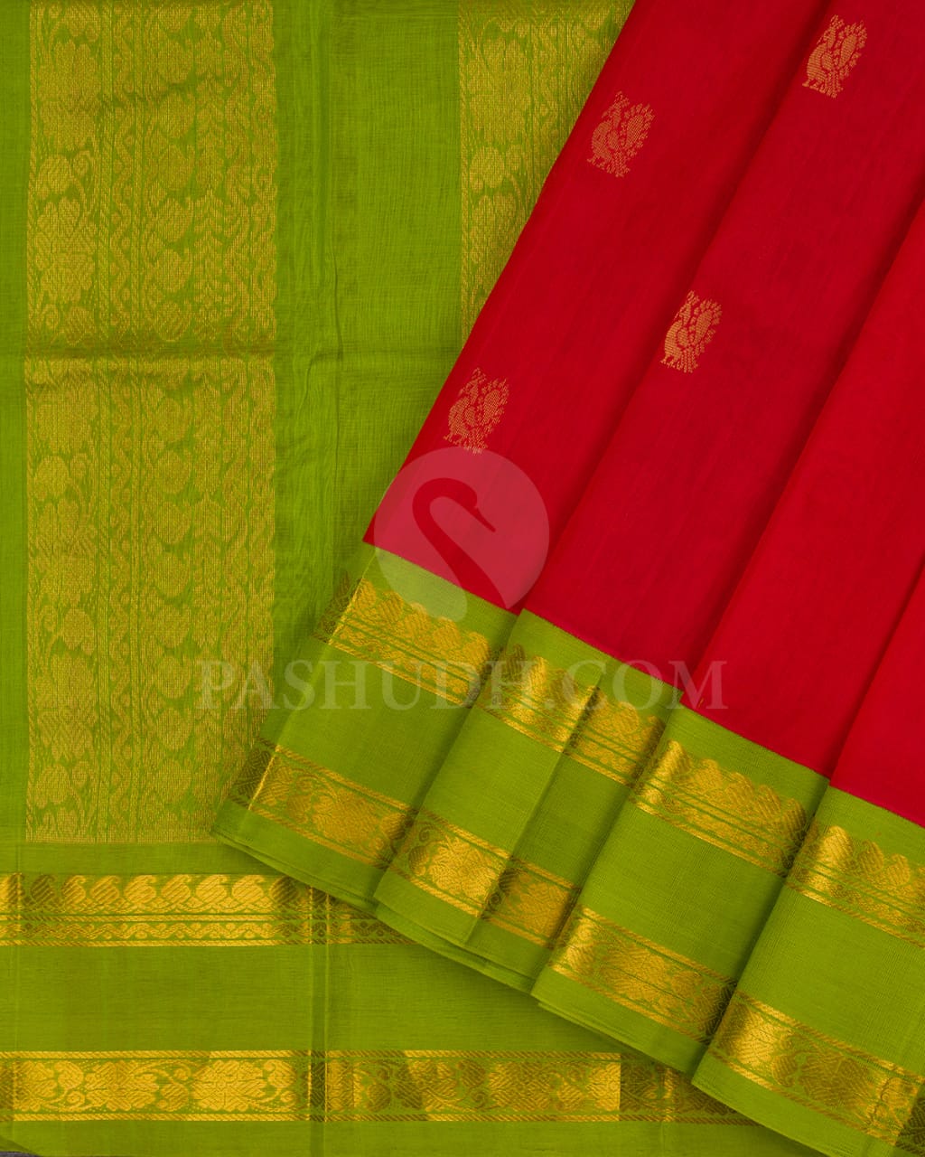 Red & Parrot Green Kanjivaram Silk Cotton Saree - RC10