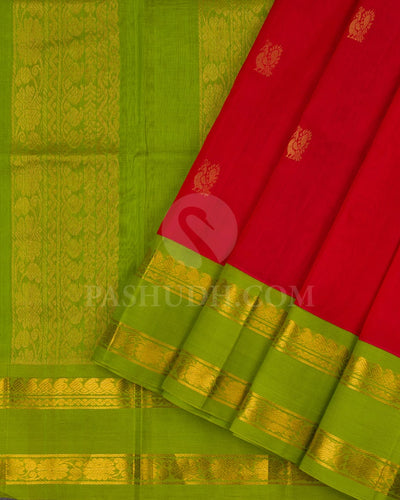 Red & Parrot Green Kanjivaram Silk Cotton Saree - RC10