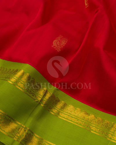 Red & Parrot Green Kanjivaram Silk Cotton Saree - RC10