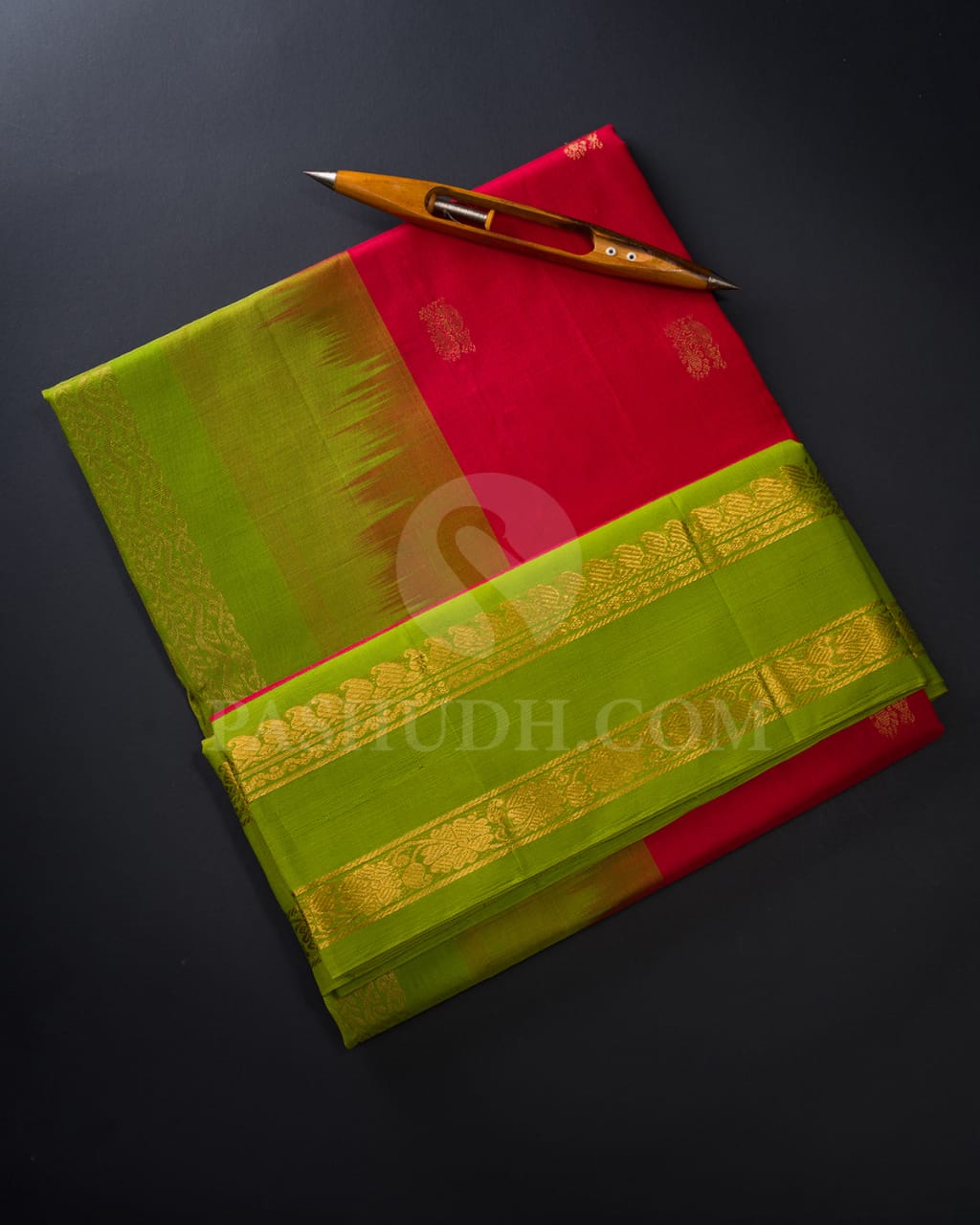 Red & Parrot Green Kanjivaram Silk Cotton Saree - RC10