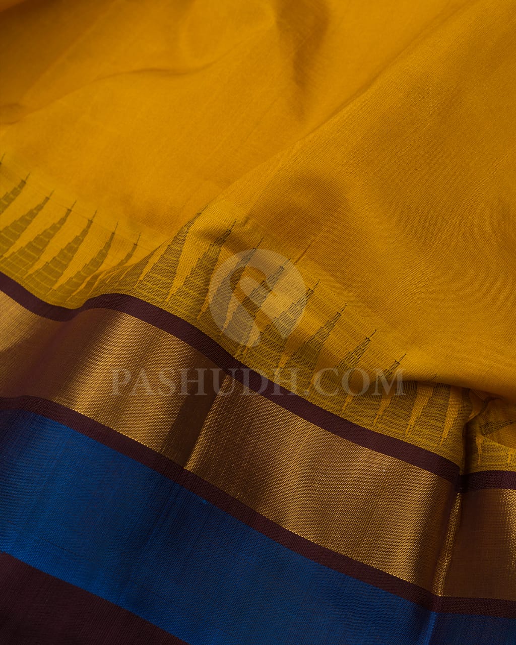 Musturd Yellow & Brown Kanjivaram Silk Cotton Saree - RC23