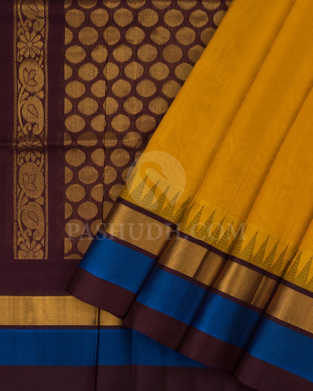 Musturd Yellow & Brown Kanjivaram Silk Cotton Saree - RC23