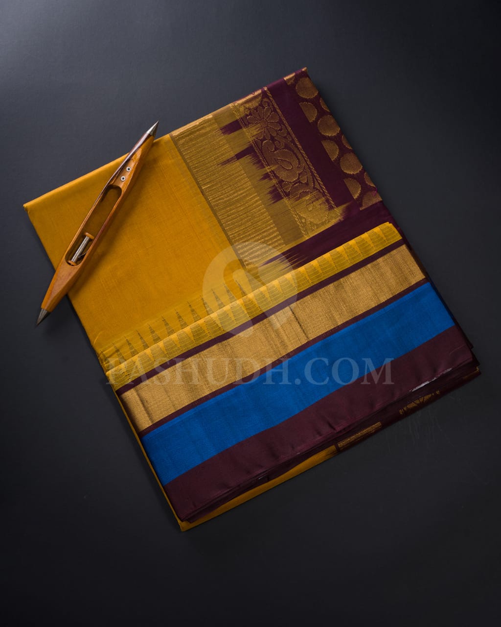 Musturd Yellow & Brown Kanjivaram Silk Cotton Saree - RC23