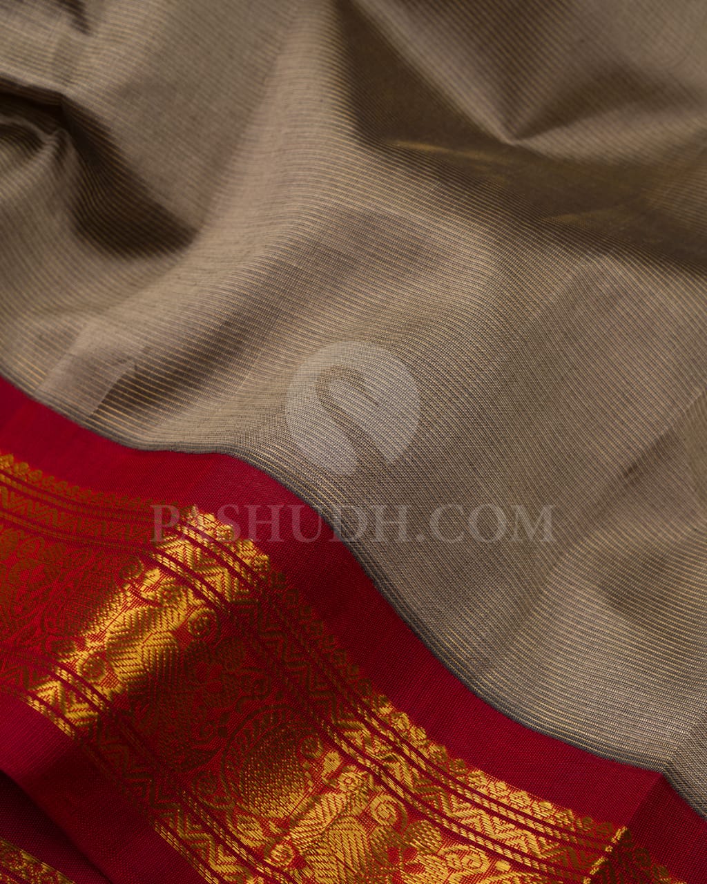 Grey and Red Kanjivaram Silk Cotton Saree - RC14