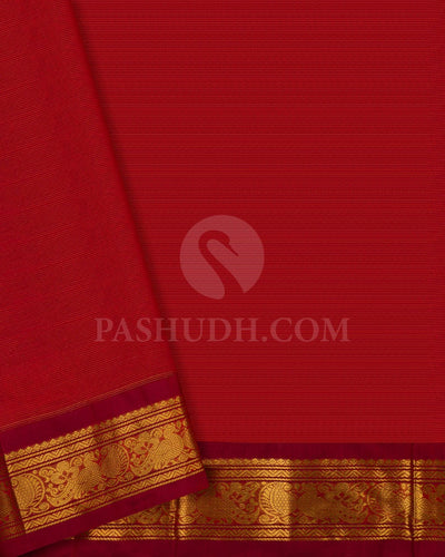 Grey and Red Kanjivaram Silk Cotton Saree - RC14