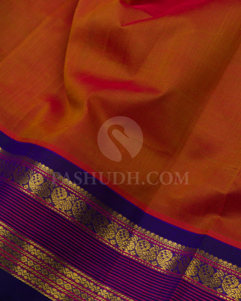 Honey Shade and Royal Blue Kanjivaram Silk Cotton Saree - RC3