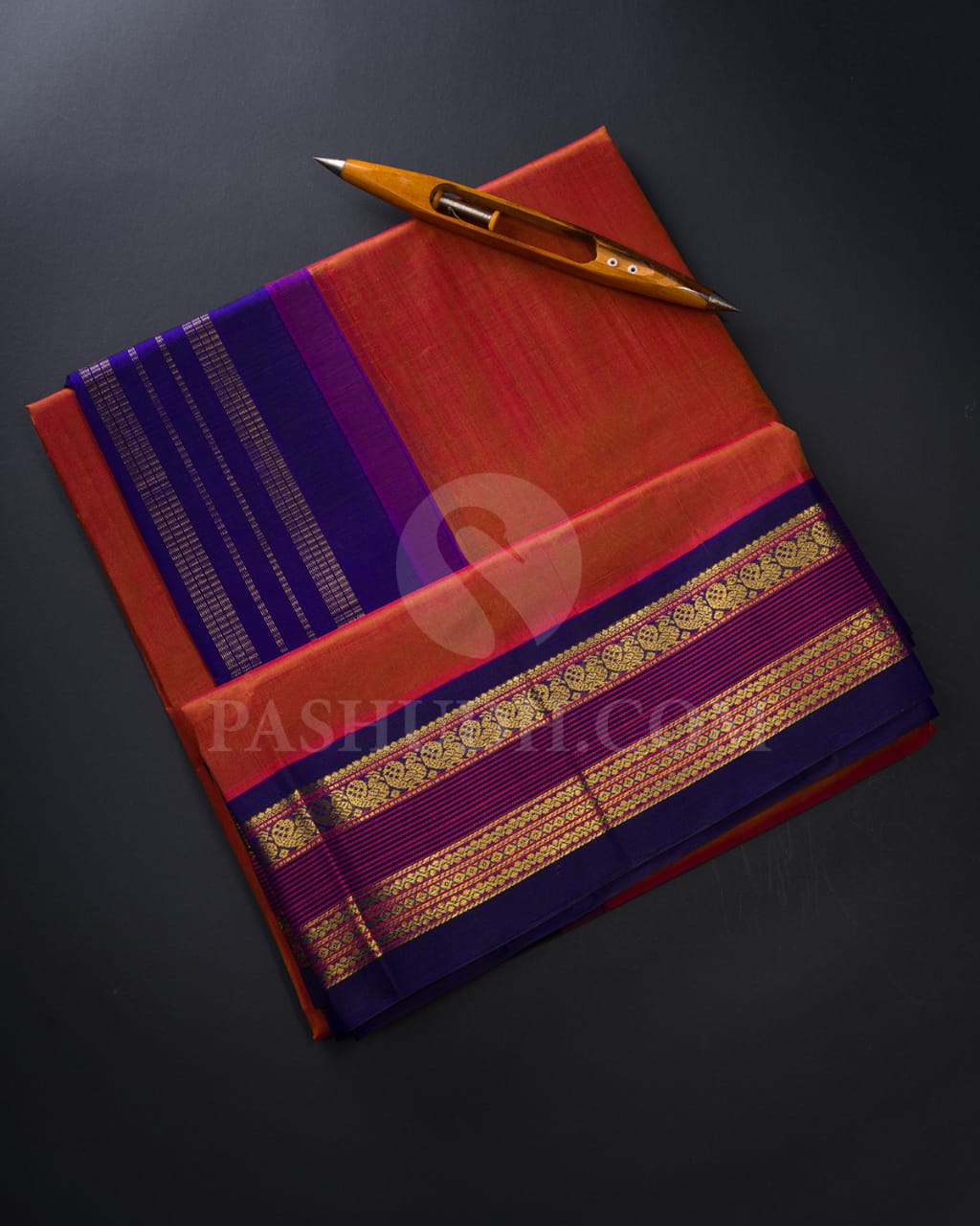 Honey Shade and Royal Blue Kanjivaram Silk Cotton Saree - RC3