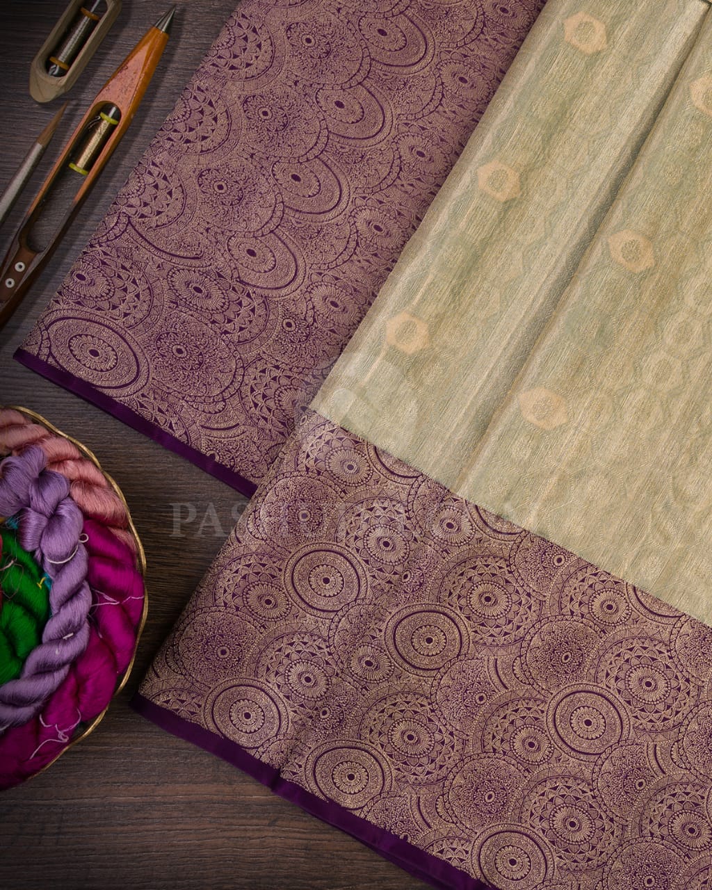 Powder Blue & Purple Organza Shimmer Kanjivaram Silk Saree - S1373(C)