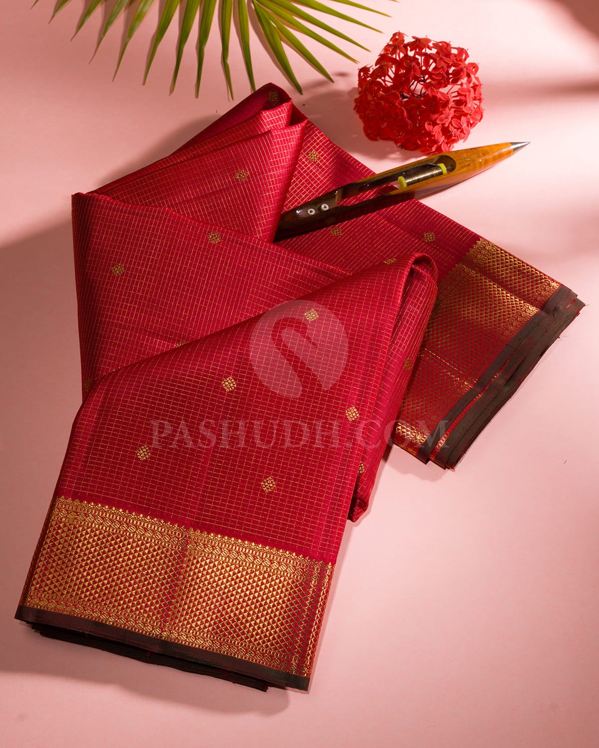 Bright Red Bridal Kanjivaram Silk Saree- H7