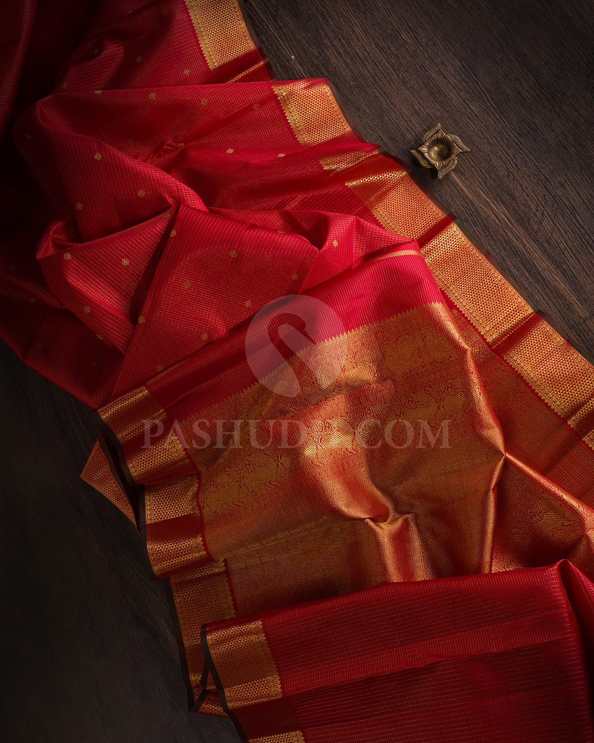 Bright Red Bridal Kanjivaram Silk Saree- H7