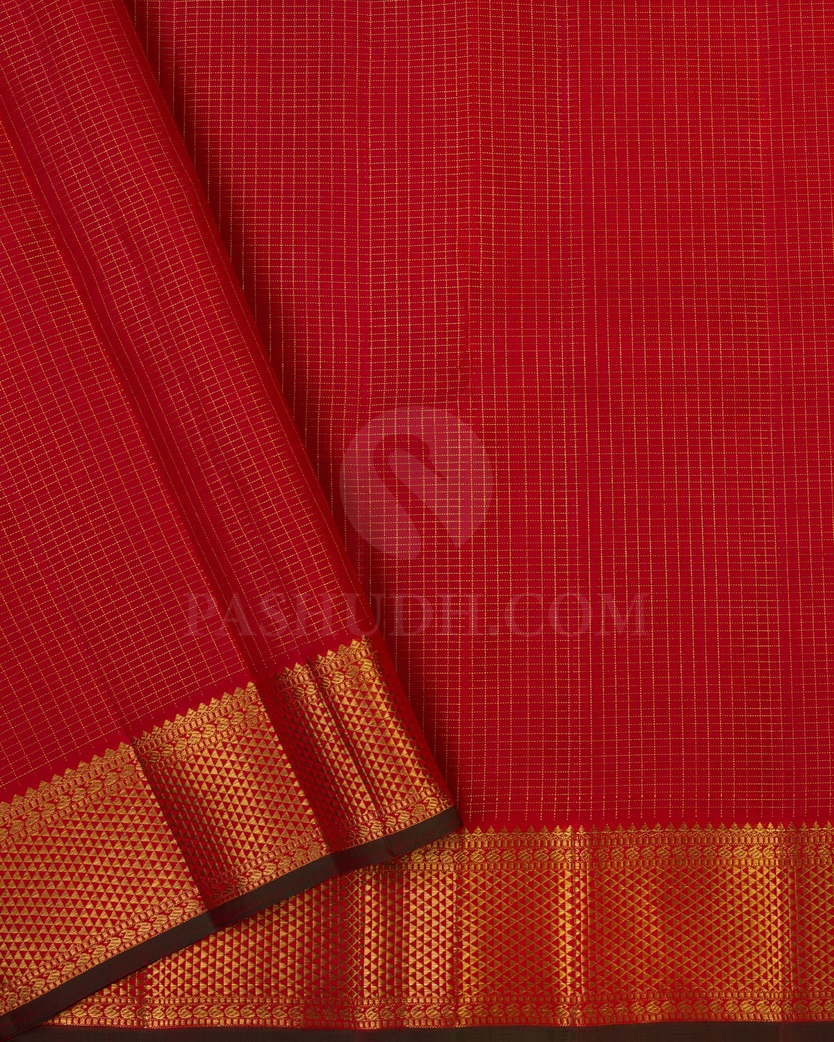 Bright Red Bridal Kanjivaram Silk Saree- H7