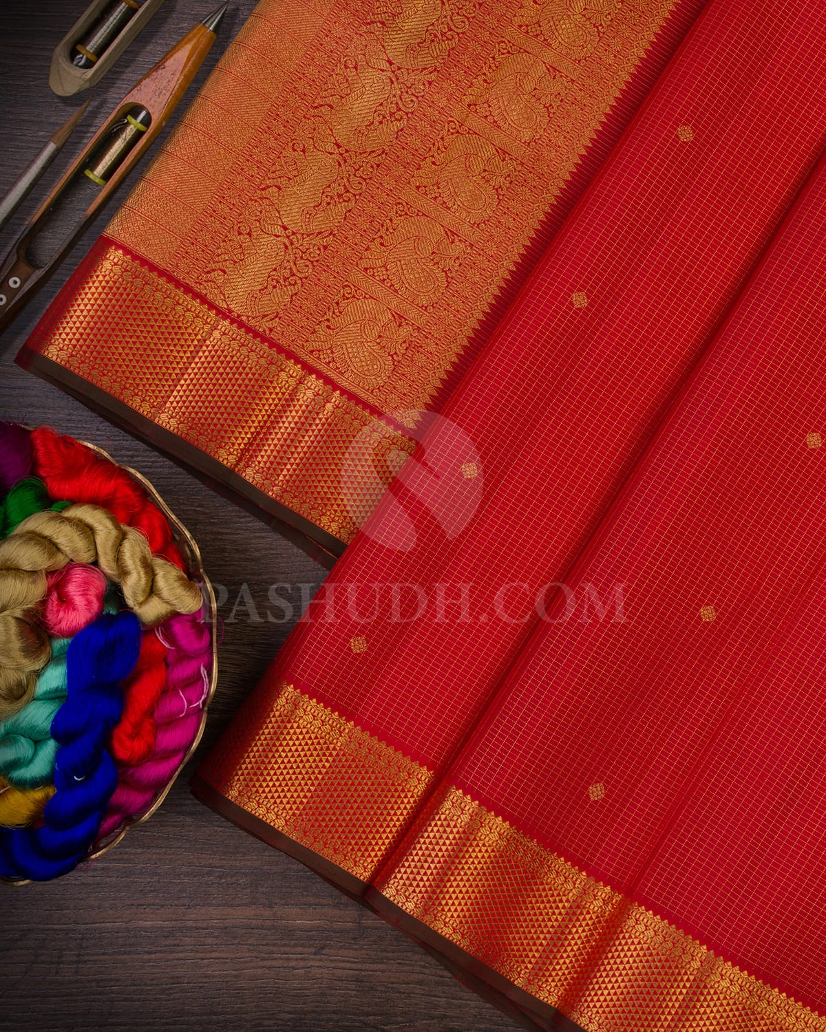 Bright Red Bridal Kanjivaram Silk Saree- H7