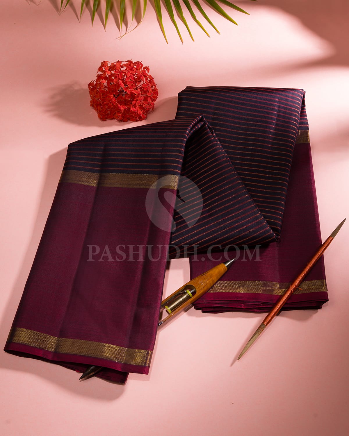 Black & Maroon Kanjivaram Silk Saree-J6