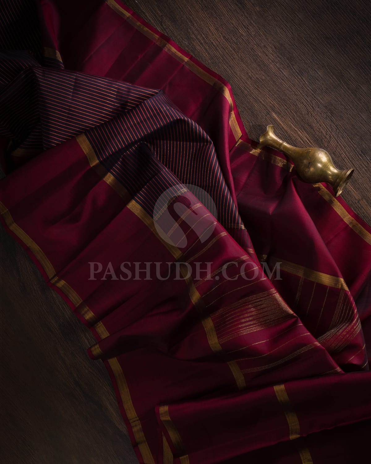 Black & Maroon Kanjivaram Silk Saree-J6