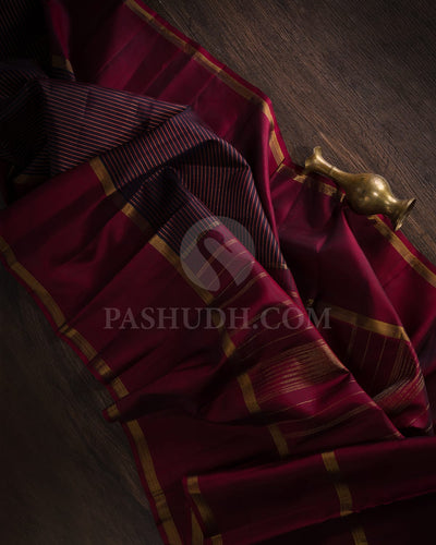 Black & Maroon Kanjivaram Silk Saree-J6