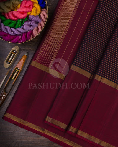 Black & Maroon Kanjivaram Silk Saree-J6