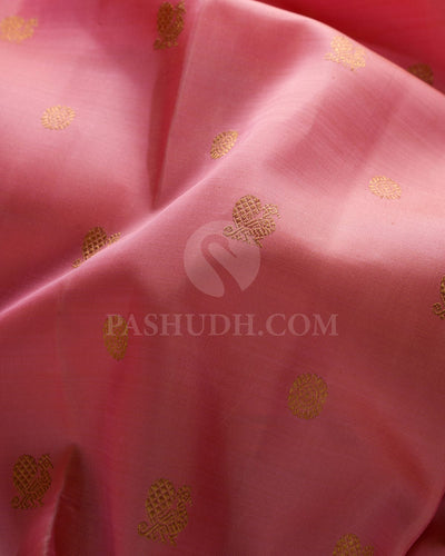 Peachy Pink & Bright Royal  Blue Kanjivaram Silk Saree-A3