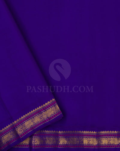 Peachy Pink & Bright Royal  Blue Kanjivaram Silk Saree-A3