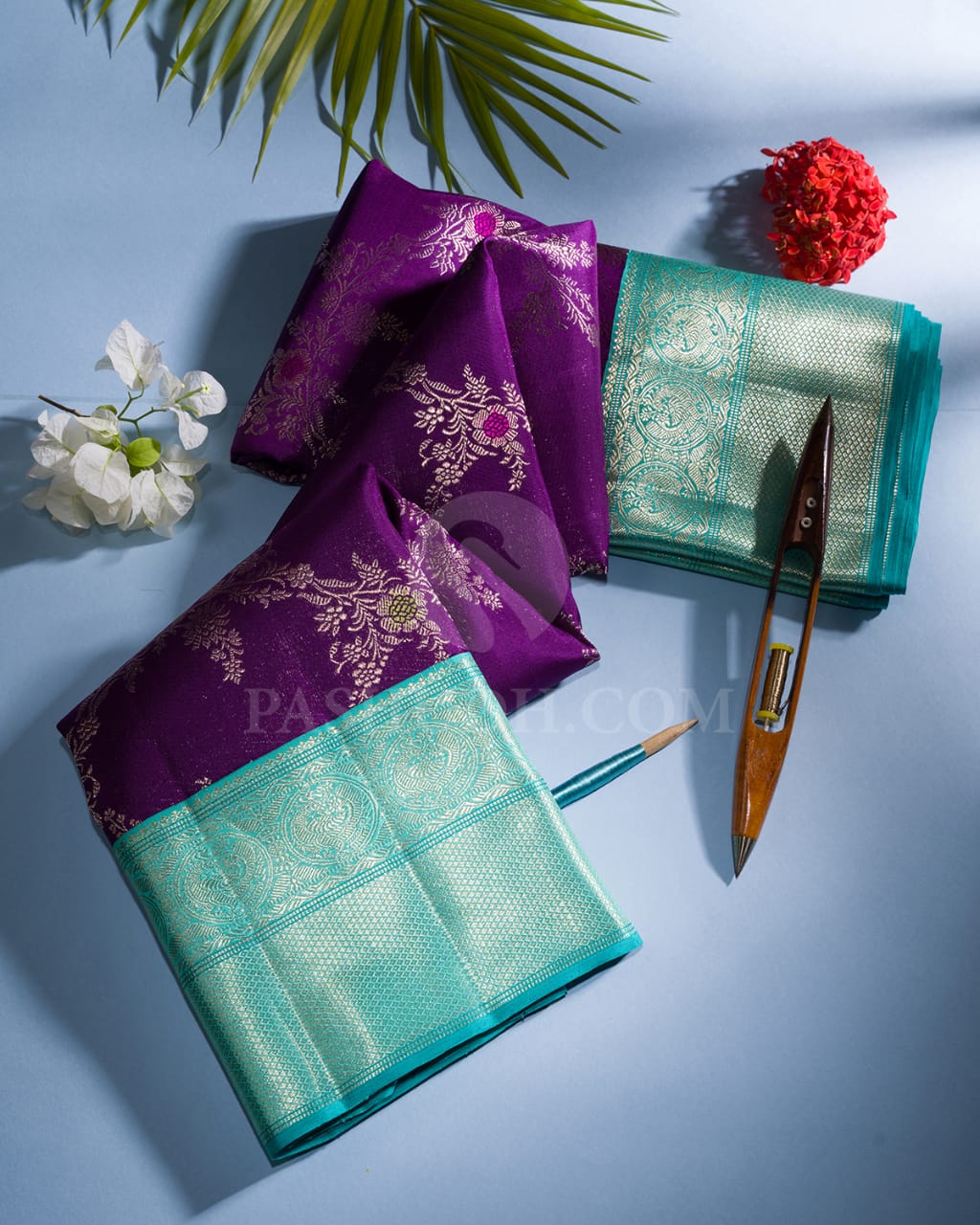 Purple & Sky Blue Kanjivaram Silk Saree-S1434(A)