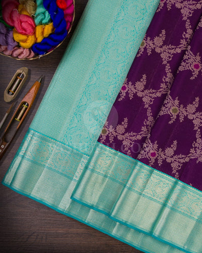 Purple & Sky Blue Kanjivaram Silk Saree-S1434(A)