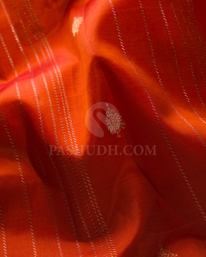 Deep Orange & Forest Green Kanjivaram Silk Saree-S1432(A)