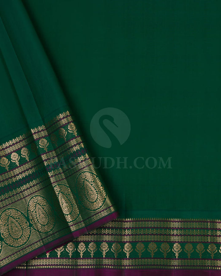 Deep Orange & Forest Green Kanjivaram Silk Saree-S1432(A)