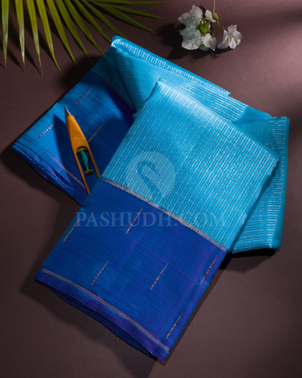 Sky Blue & Denim Blue Kanjivaram Silk Saree-I3