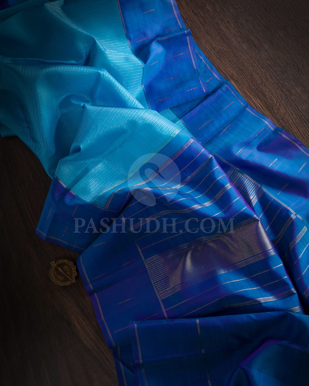 Sky Blue & Denim Blue Kanjivaram Silk Saree-I3