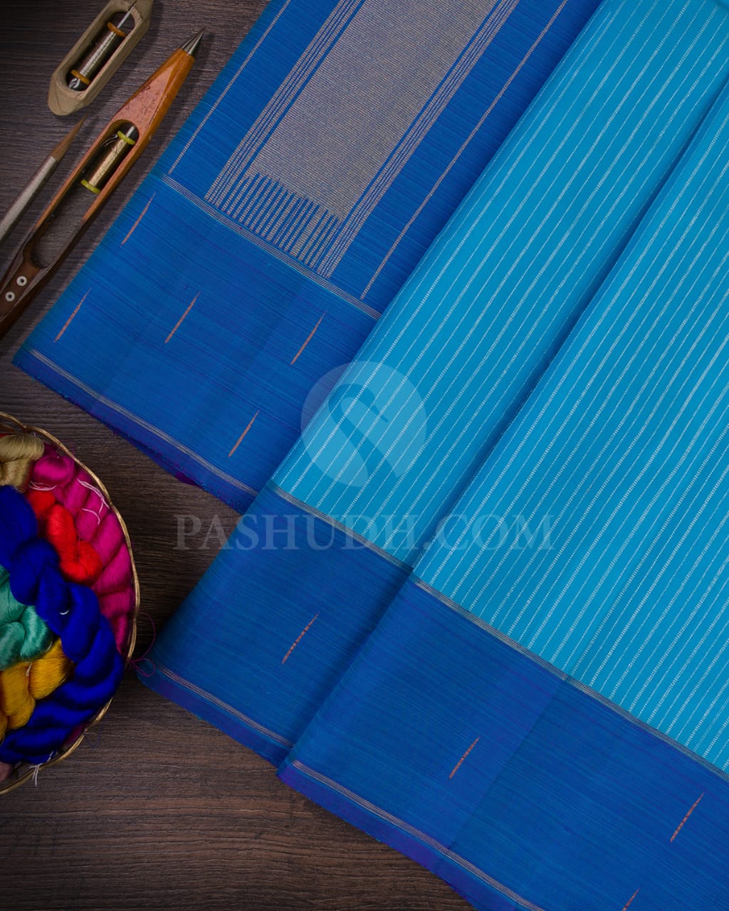 Sky Blue & Denim Blue Kanjivaram Silk Saree-I3