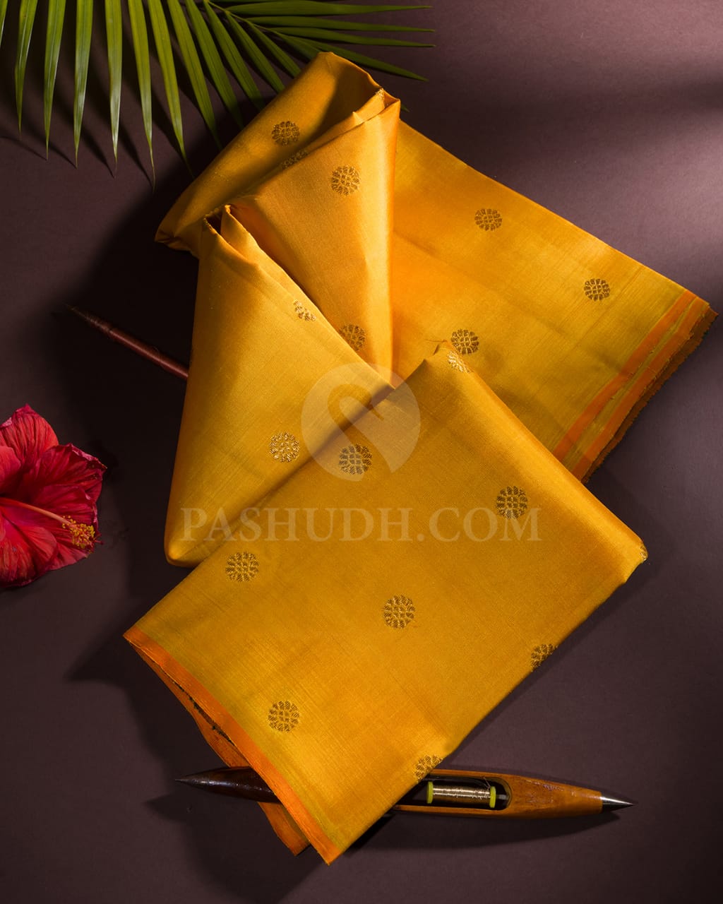 Mango Yellow & Bottle Green Traditional Borderless Kanjivaram Silk Saree-H9