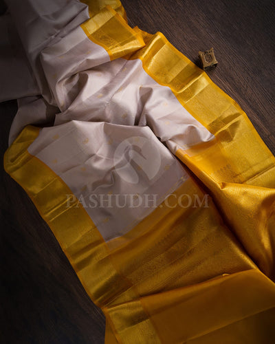 Grey &  Mustard Yellow Kanjivaram Silk Saree-B12