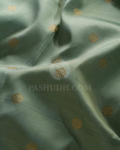 Sage Green & Burgundy Kanjivaram Silk Saree-H1