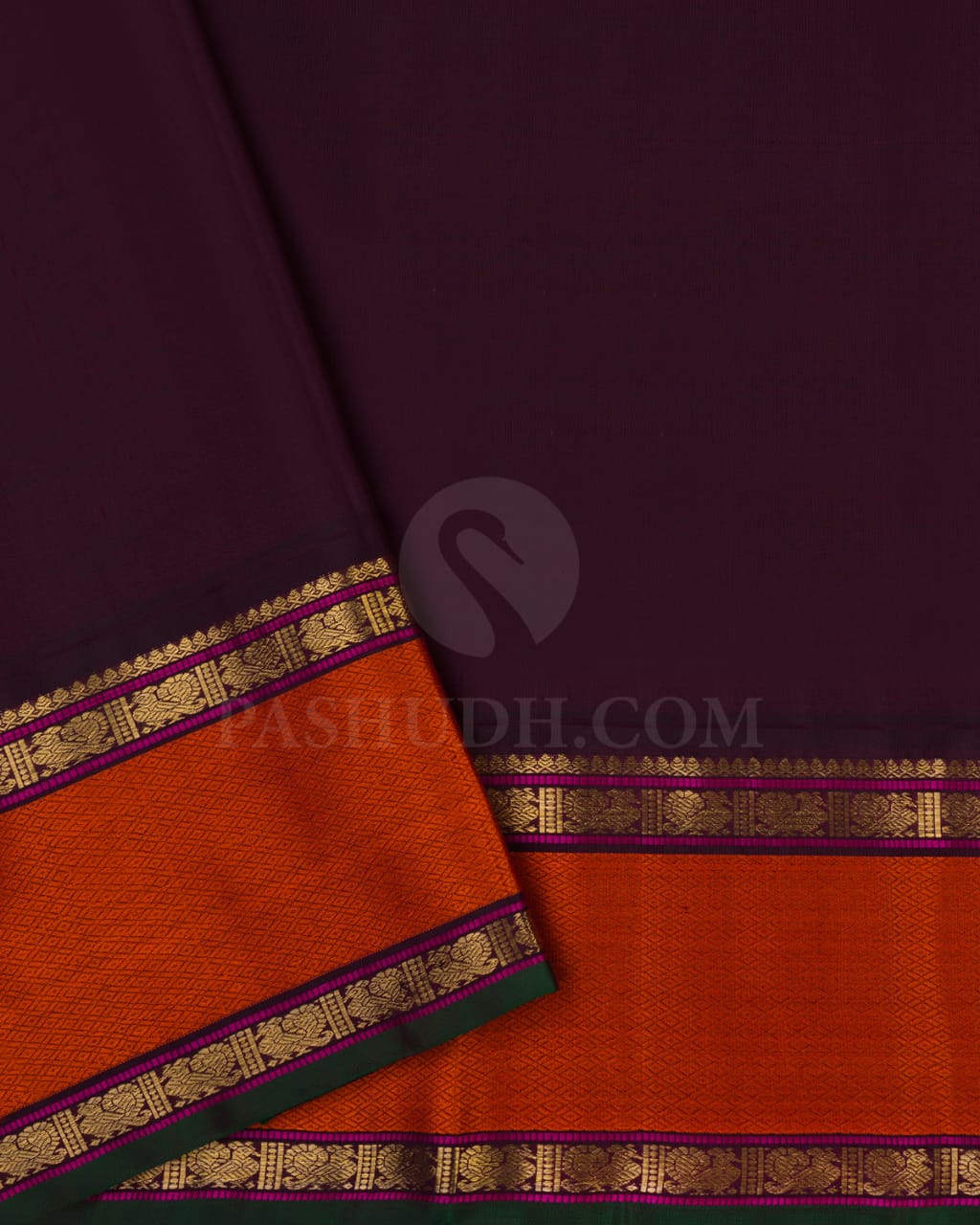 Sage Green & Burgundy Kanjivaram Silk Saree-H1