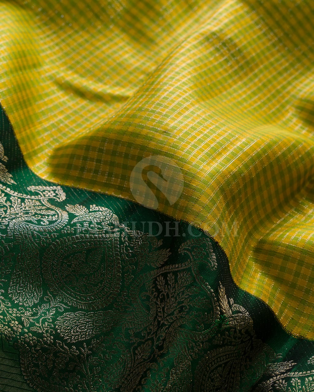 Yellow & Dark Green Kanjivaram Silk Saree-S1103(E)