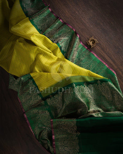 Yellow & Dark Green Kanjivaram Silk Saree-S1103(E)