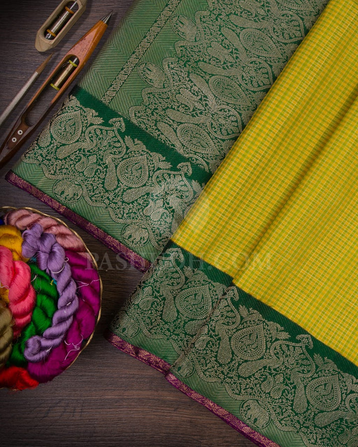 Yellow & Dark Green Kanjivaram Silk Saree-S1103(E)