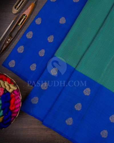 Blue Shot Green & Royal Blue Kanjivaram Silk Saree-G3