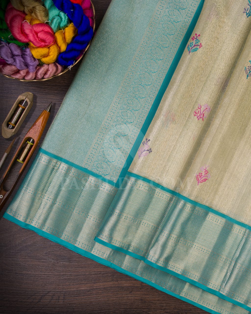 Gold Silver&Sky Blue  Orangza  Kanjivaram Silk Saree-S1436(A)