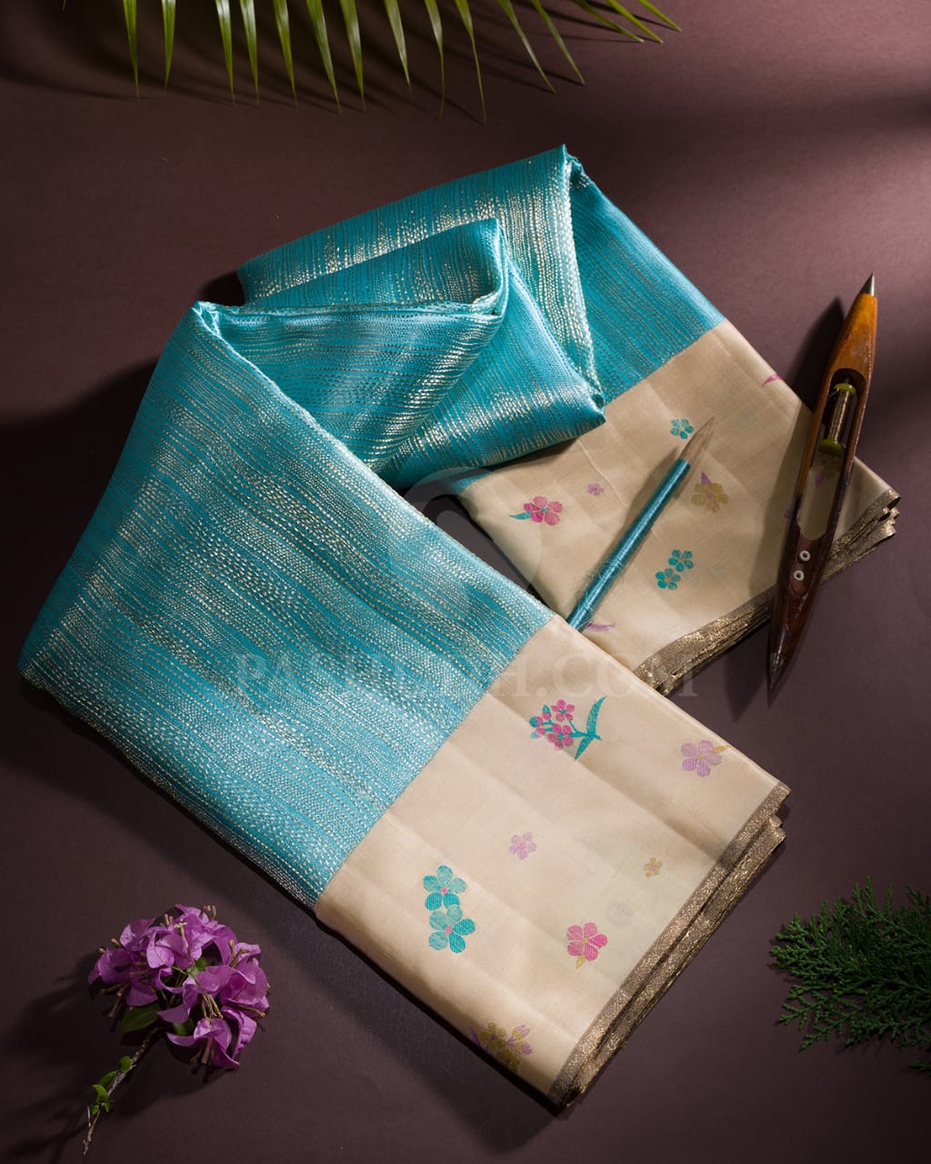 Sky Blue & Ivory Kanjivaram Silk Saree-S1384(B)