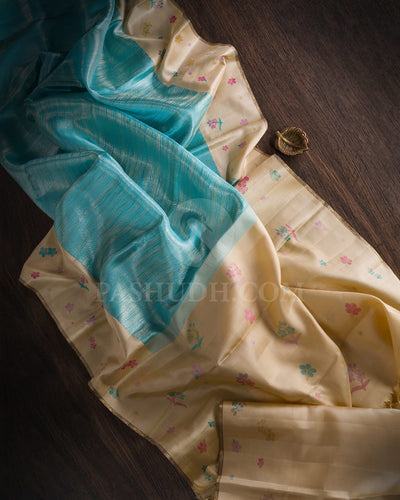 Sky Blue & Ivory Kanjivaram Silk Saree-S1384(B)