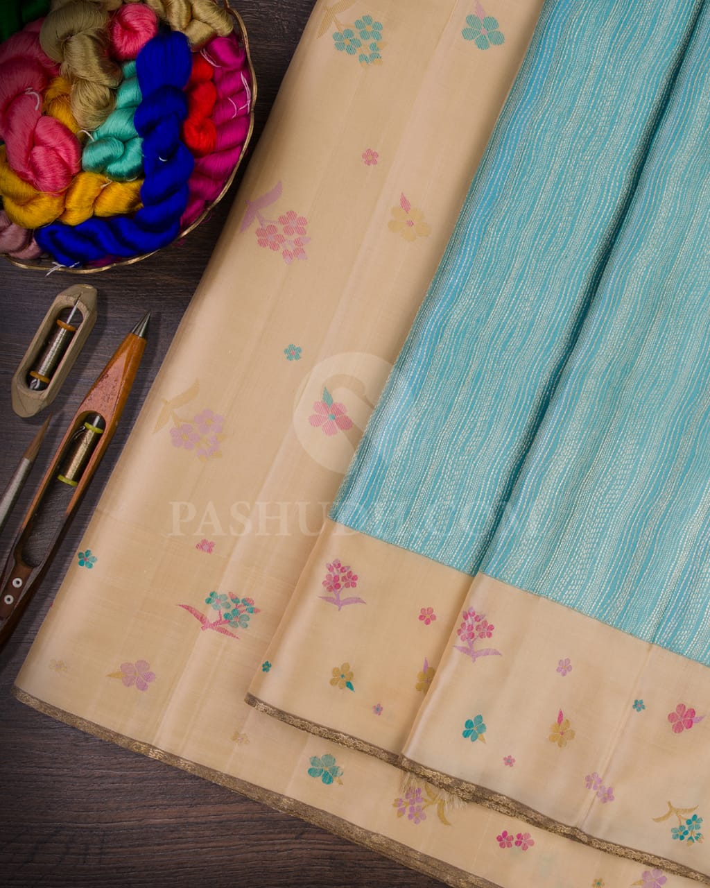 Sky Blue & Ivory Kanjivaram Silk Saree-S1384(B)