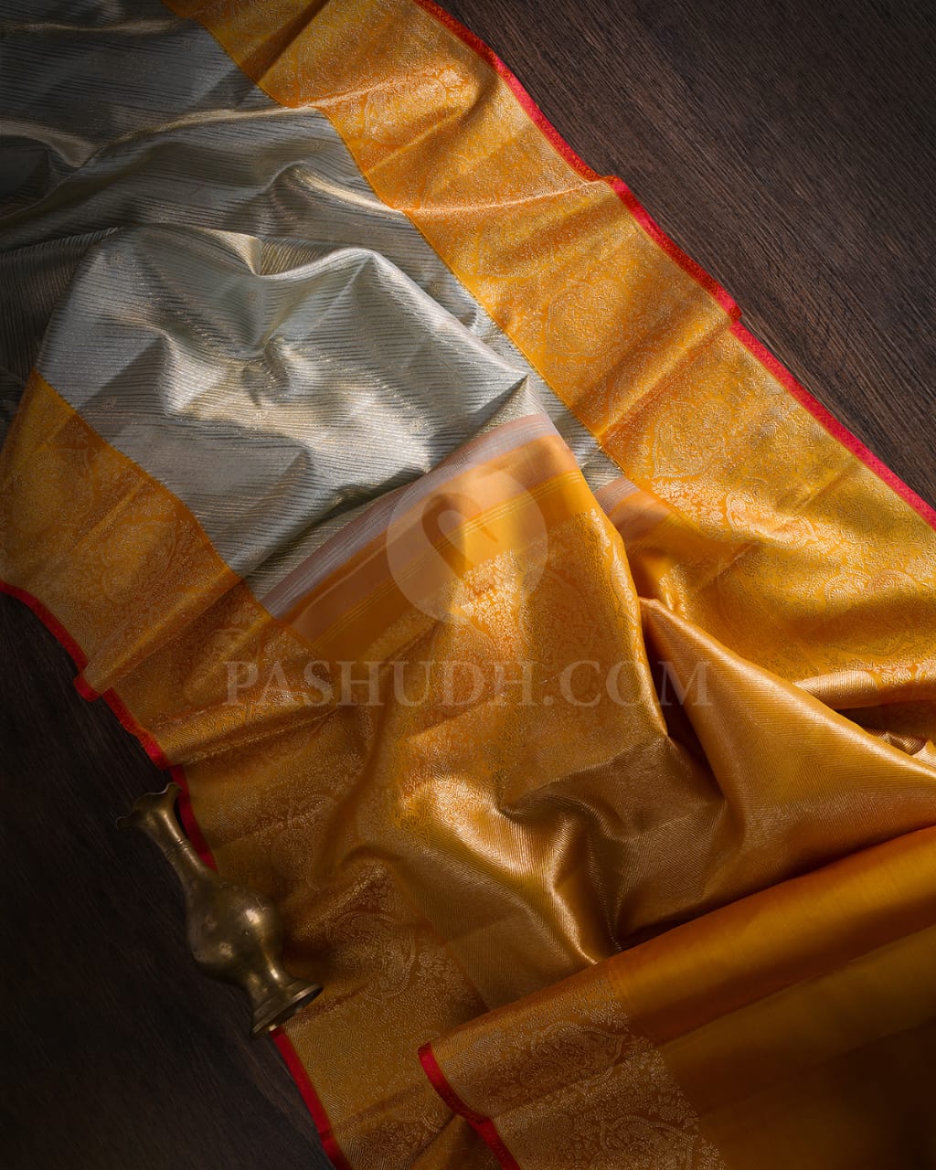 Powder Blue & Mango Yellow Tissue Kanjivaram Silk Saree-S1379(A)