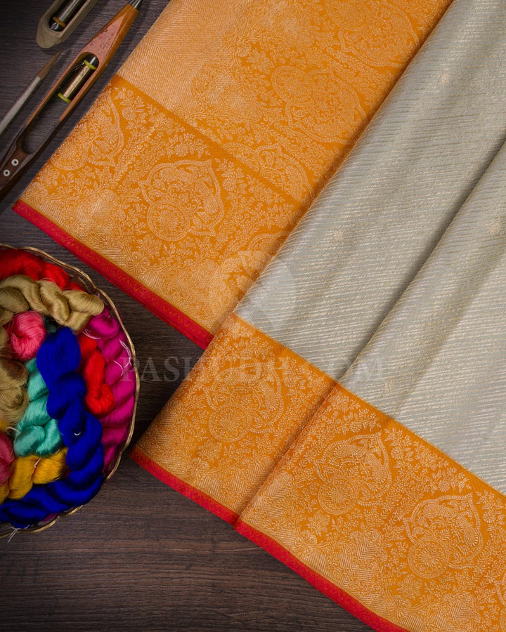 Powder Blue & Mango Yellow Tissue Kanjivaram Silk Saree-S1379(A)