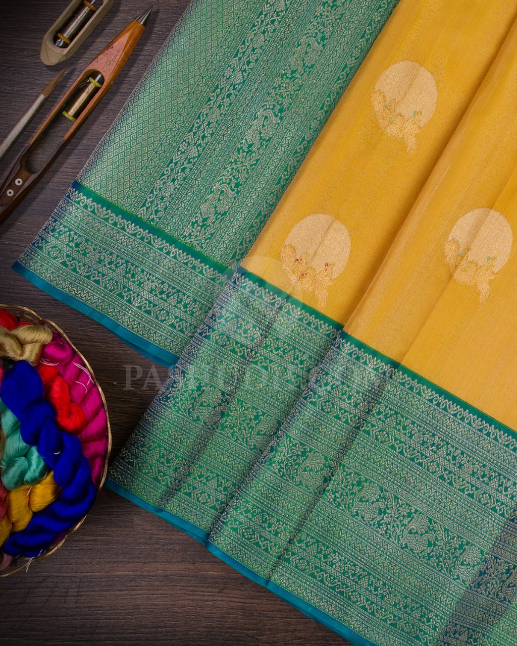 Yellow Gold Zari  Shimmer Kanjivaram Silk Saree-S1435(A)