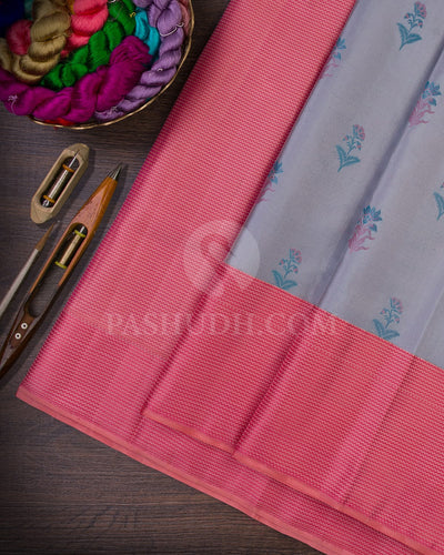 Grey Silver zari Shimmer & Baby Pink Kanjivaram Silk Saree-D613(A)