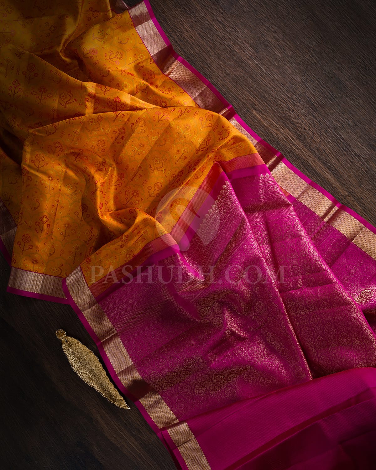 Orange and Rani Pink Kanjivaram Silk Saree-DJ354(B)