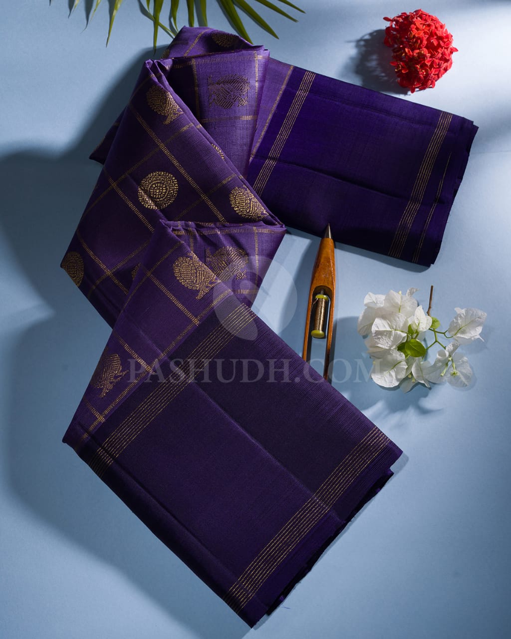 Heather Purple & Dark Purple Kanjivaram Silk Saree-F1